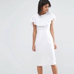 ASOS Wiggle Dress in Linen with Frill Detail